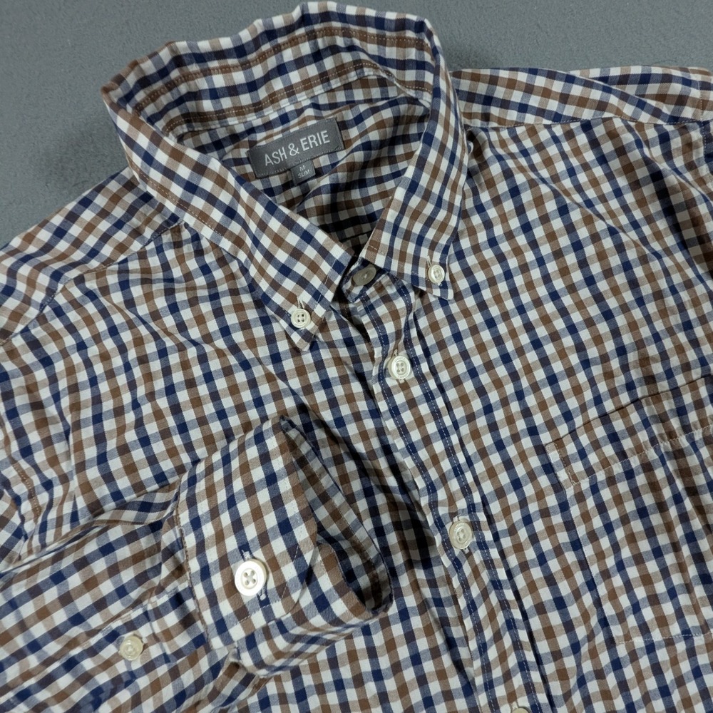Ash & Erie Button Down Shirt Mens Medium Slim Gingham Check Long Sleeve